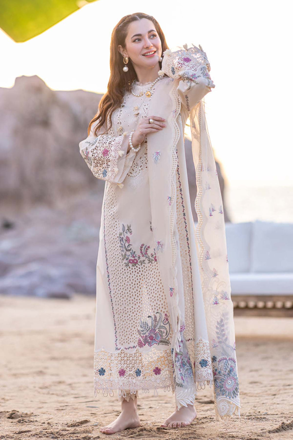 Chikankari Multi Thread Embroidered Lawn 3-Piece Stitched Suit with Organza Dupatta | Ready To Wear