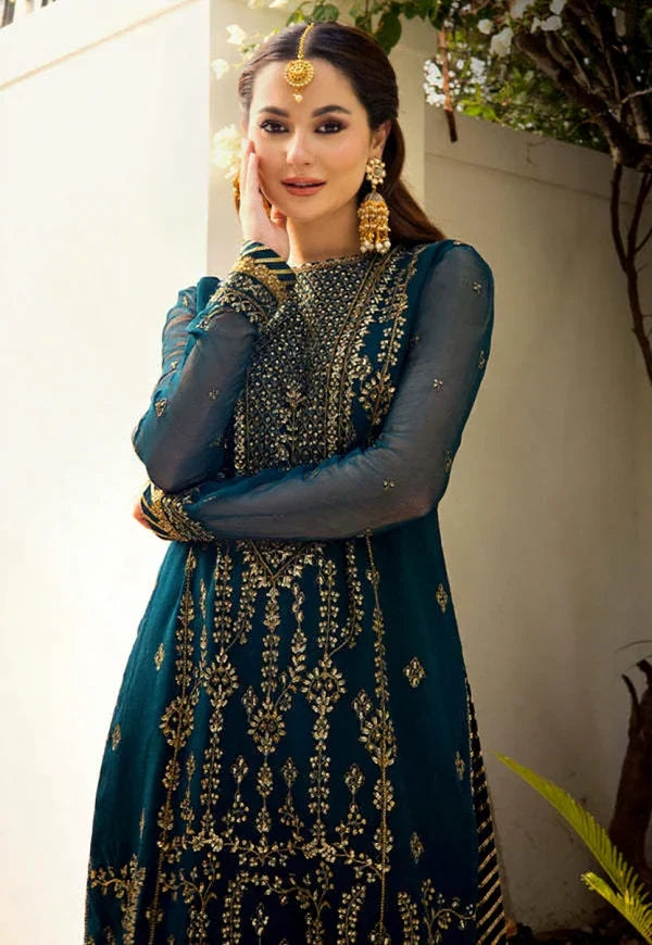 03 Piece Stitched Chiffon Embroidered Designer Dress - Ready To Wear