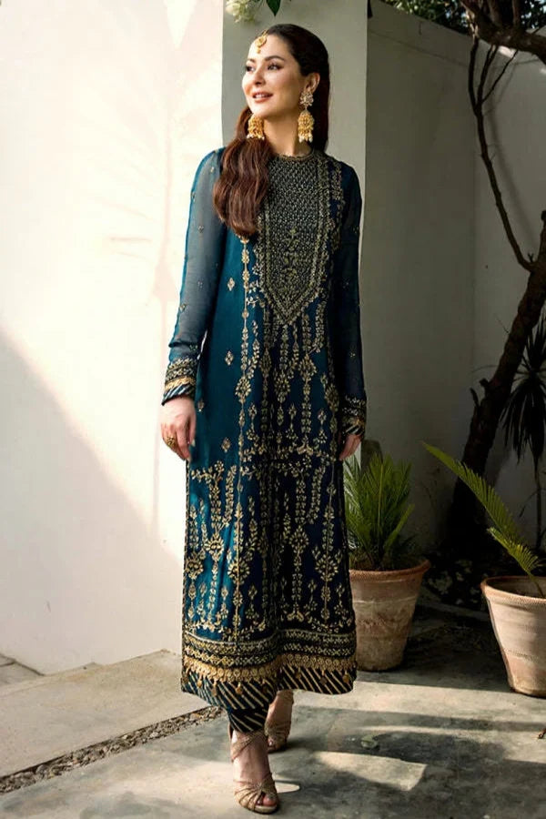 03 Piece Stitched Chiffon Embroidered Designer Dress - Ready To Wear