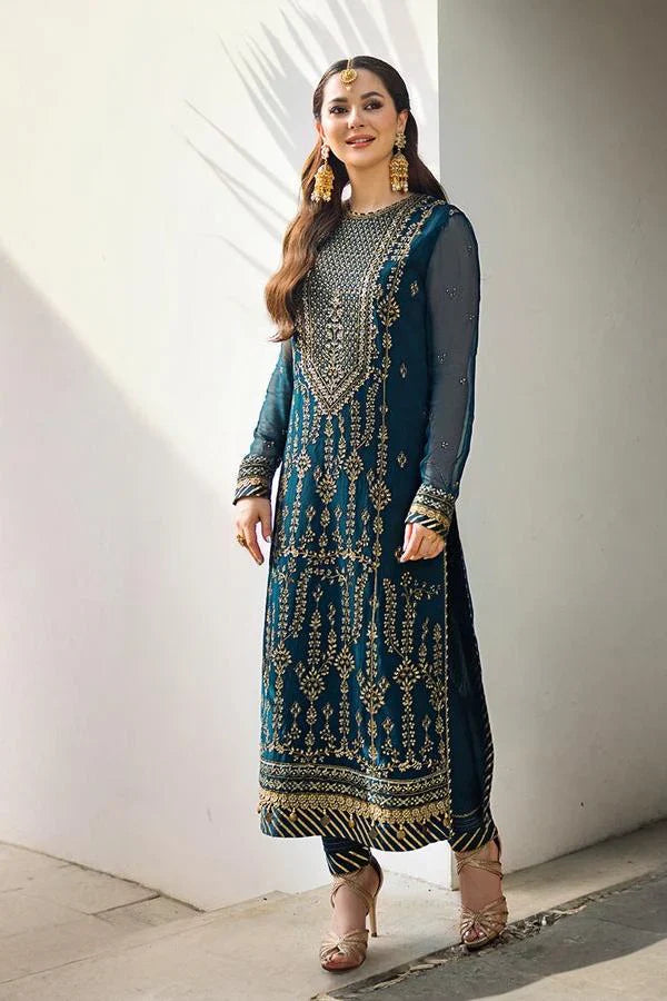 03 Piece Stitched Chiffon Embroidered Designer Dress - Ready To Wear