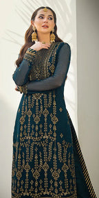 03 Piece Stitched Chiffon Embroidered Designer Dress - Ready To Wear