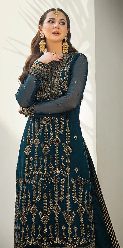 03 Piece Stitched Chiffon Embroidered Designer Dress - Ready To Wear