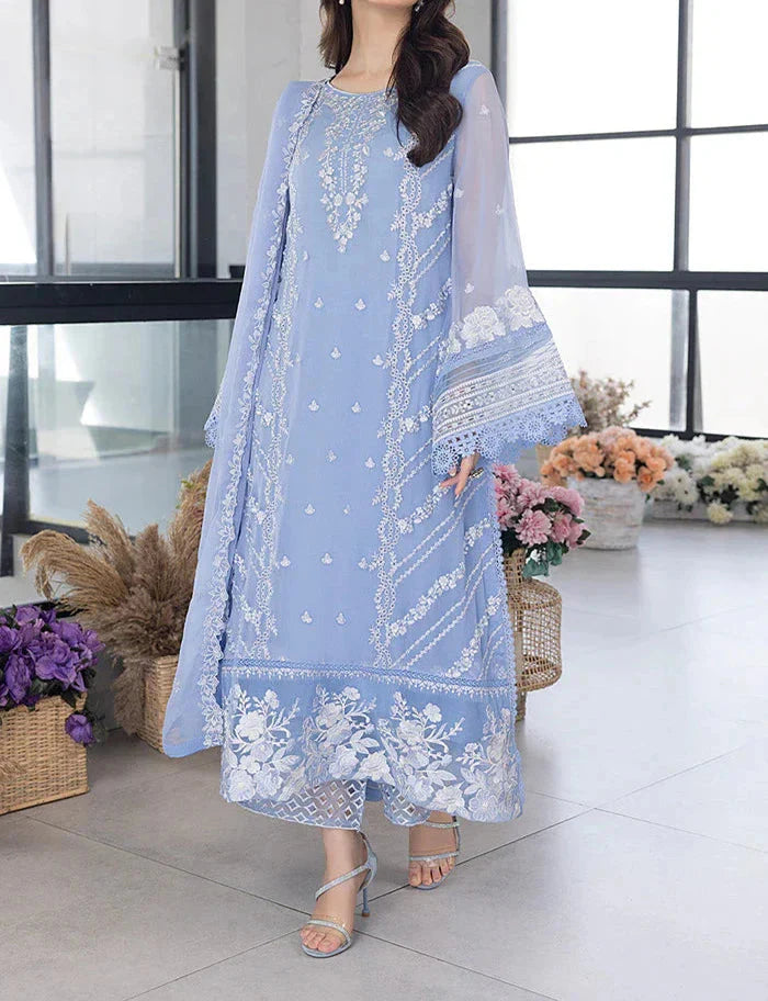 03 Piece Stitched Organza Full Embroidered Suit - Ready To Wear