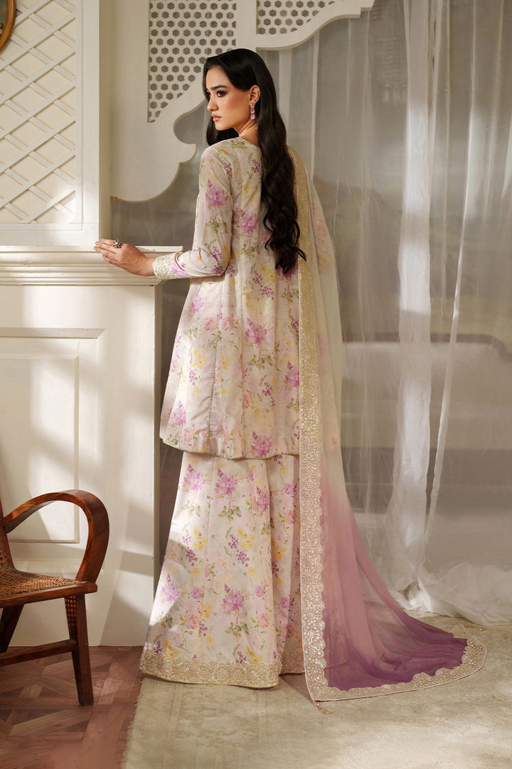 Embroidered Raw Silk 3-Piece Stitched Suit with Printed Chiffon Dupatta | Ready To Wear