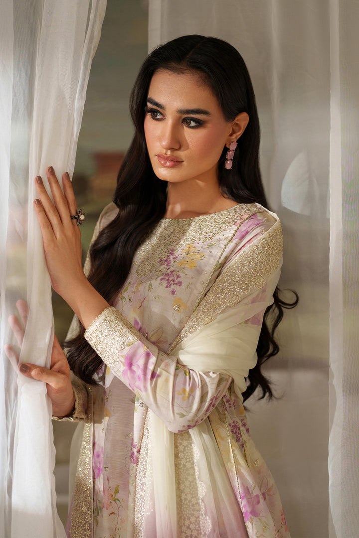 Embroidered Raw Silk 3-Piece Stitched Suit with Printed Chiffon Dupatta | Ready To Wear