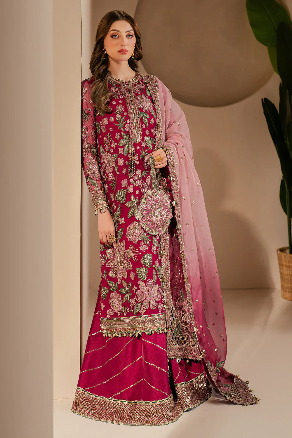 Embroidered Chiffon 3-Piece Stitched Suit with Net Dupatta & Silk Trouser | Ready To Wear