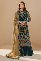 Embroidered Chiffon 3-Piece Stitched Suit with Organza Border & Malai Crape Trouser | Ready To Wear