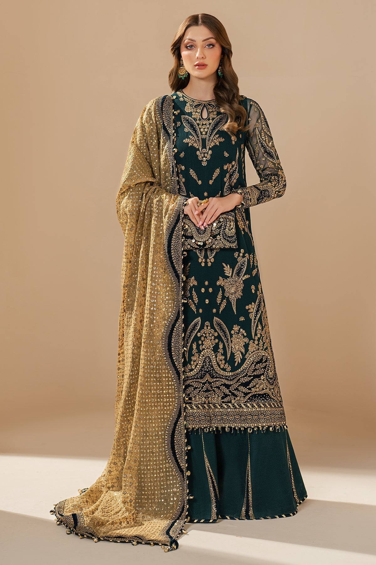 Embroidered Chiffon 3-Piece Stitched Suit with Organza Border & Malai Crape Trouser | Ready To Wear