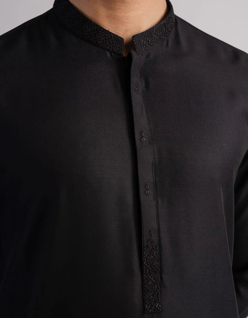 Black Blended Semi-Formal Kameez Shalwar for Men | Ready To Wear