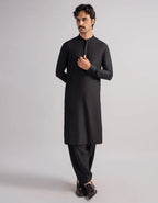 Black Blended Semi-Formal Kameez Shalwar for Men | Ready To Wear