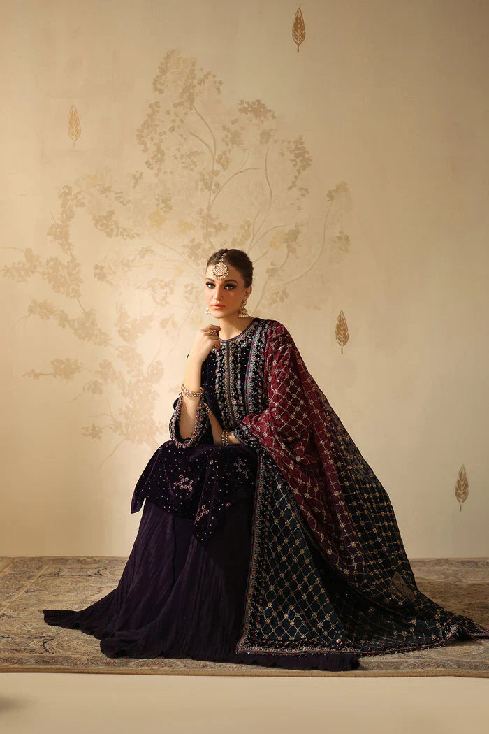 3 Piece Stitched Velvet Embroidered Suit - Ready To Wear