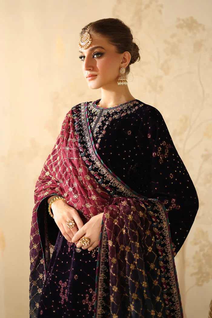 3 Piece Stitched Velvet Embroidered Suit - Ready To Wear
