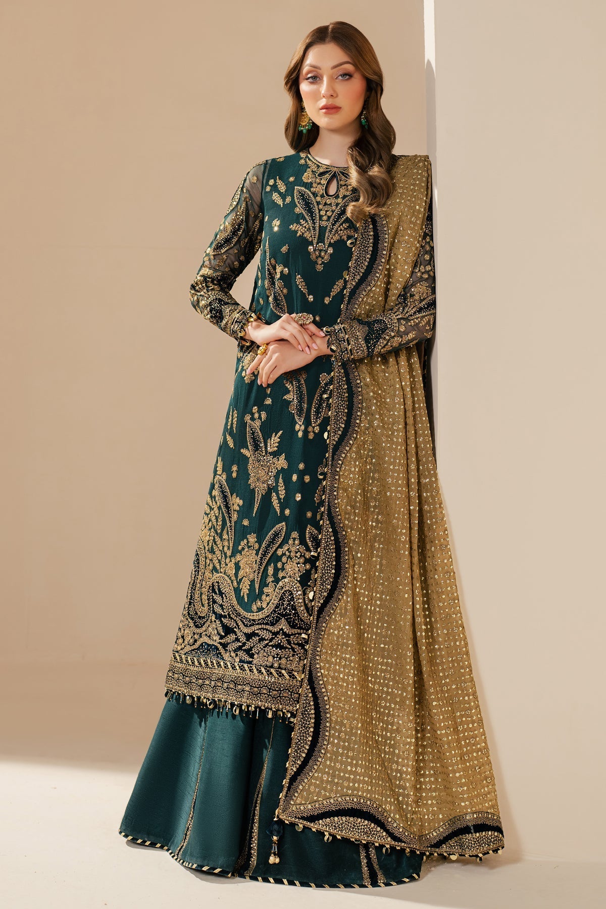 Embroidered Chiffon 3-Piece Stitched Suit with Organza Border & Malai Crape Trouser | Ready To Wear