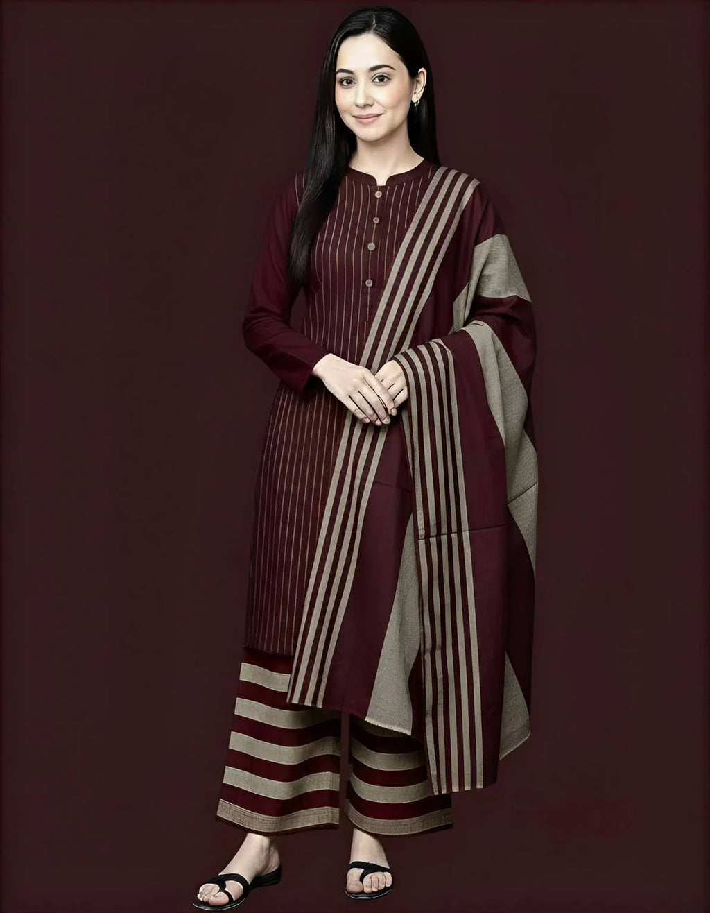 03 Piece Stitched Khaddar Suit - Ready To Wear