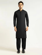 Black Blended Semi-Formal Kameez Shalwar for Men | Ready To Wear