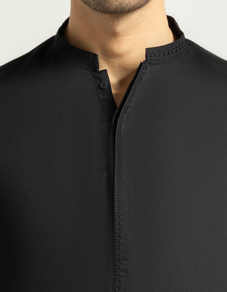 Black Blended Semi-Formal Kameez Shalwar for Men | Ready To Wear