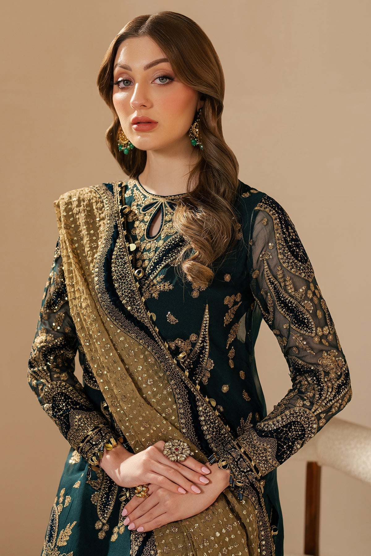 Embroidered Chiffon 3-Piece Stitched Suit with Organza Border & Malai Crape Trouser | Ready To Wear