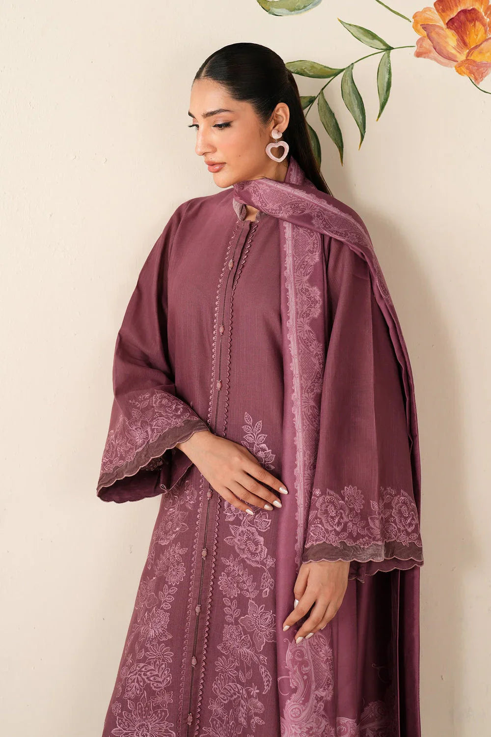 3 Piece Stitched Embroidery Khaddar Suit - Ready To Wear