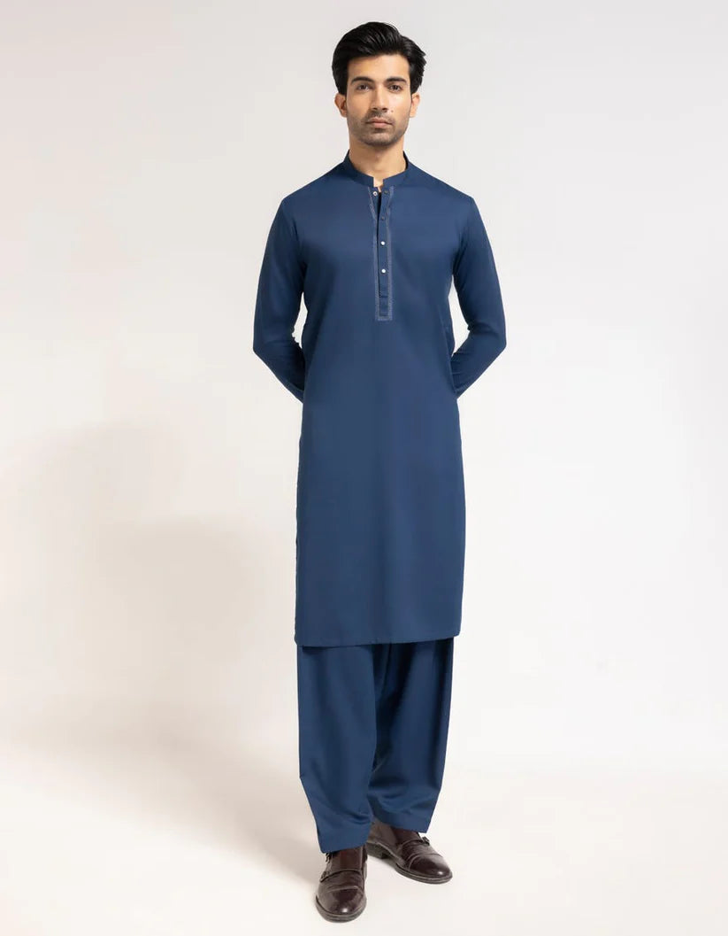 Dark Blue Blended Semi-Formal Kameez Shalwar for Men | Ready To Wear