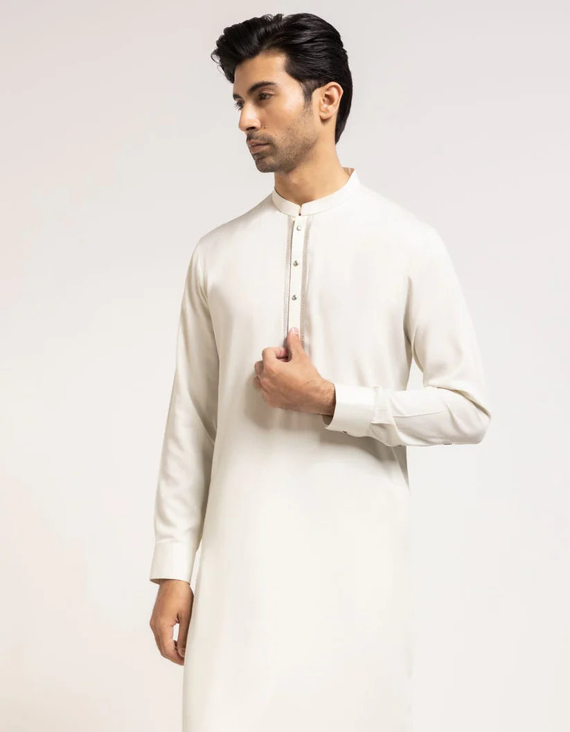 White Blended Semi-Formal Kameez Shalwar for Men | Ready To Wear