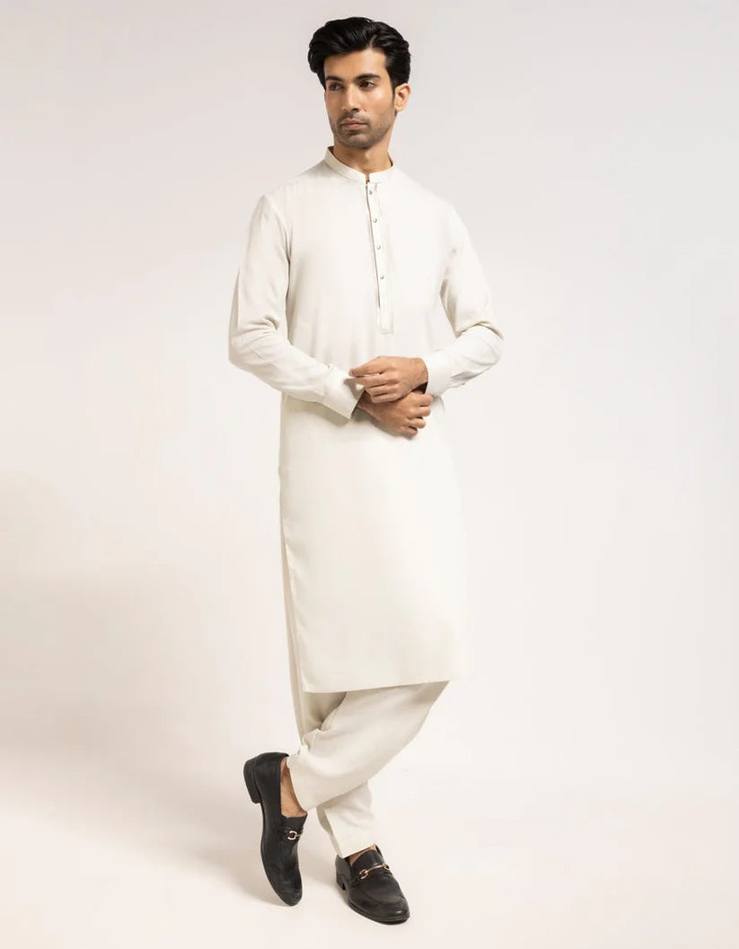 White Blended Semi-Formal Kameez Shalwar for Men | Ready To Wear