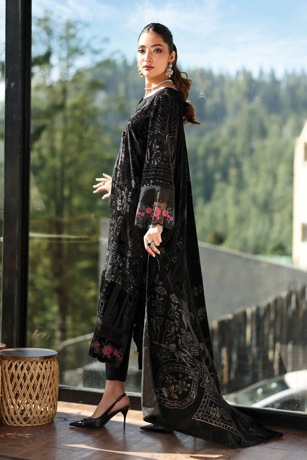 3 Piece Stitched Velvet Suit - Ready To Wear