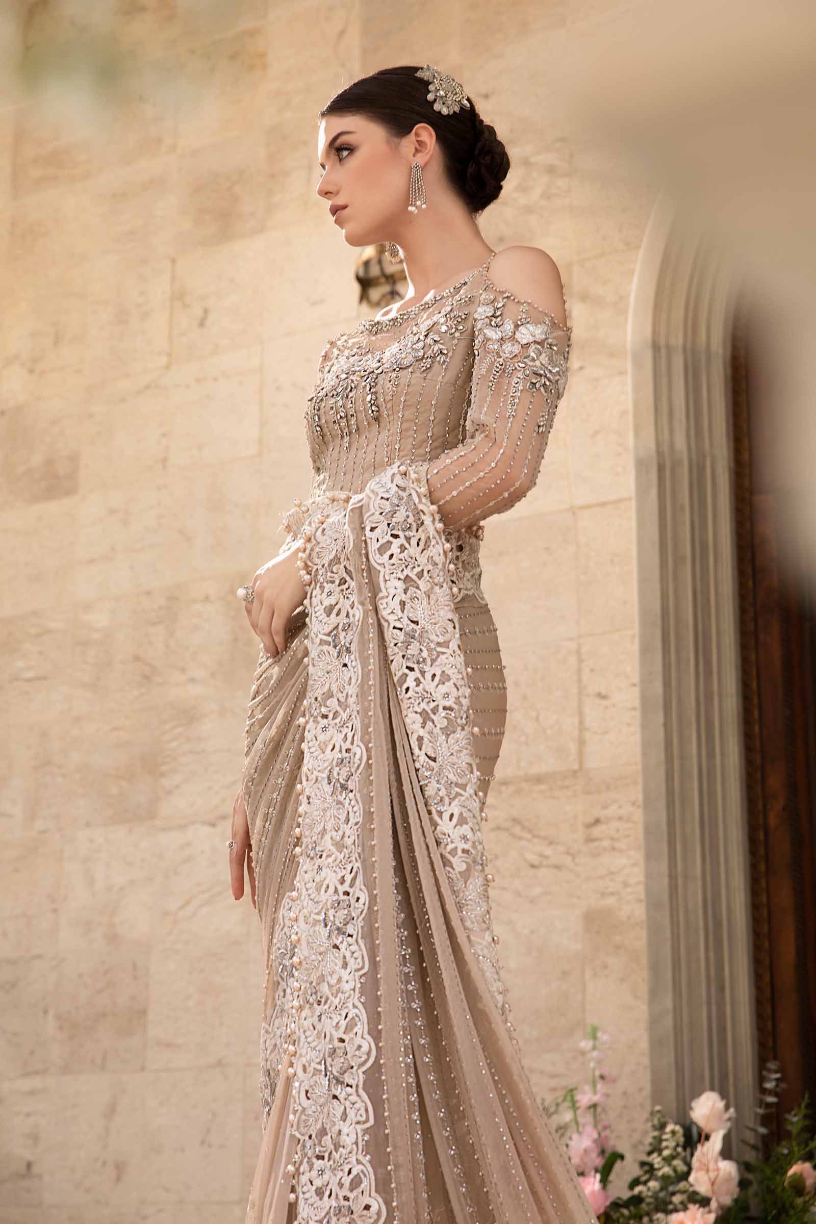 Heavy Embroidered Net 3-Piece Stitched Suit with Adda Work & Jhall Embroidered Dupatta | Ready To Wear