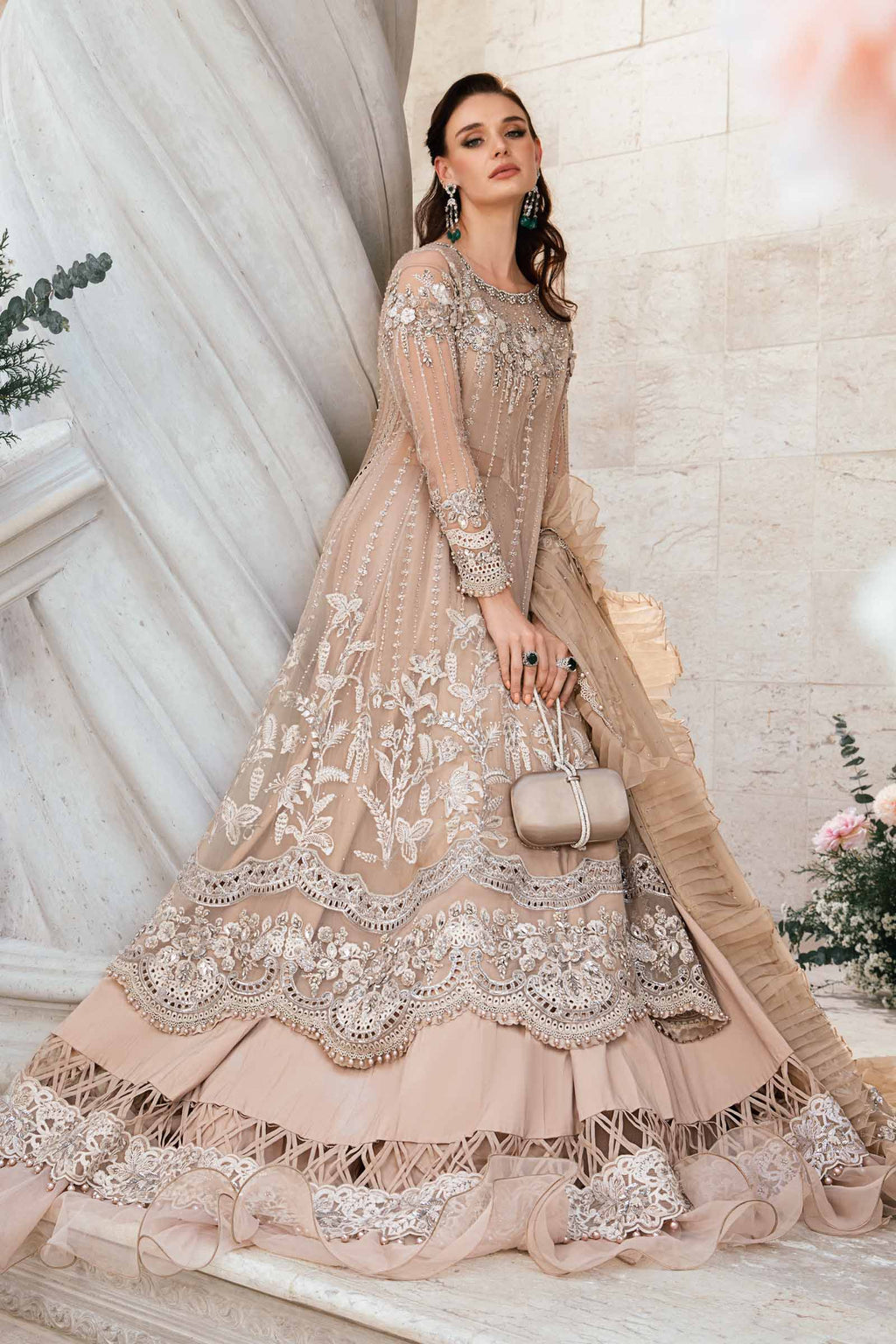 Heavy Embroidered Net 3-Piece Stitched Suit with Adda Work & Jhall Embroidered Dupatta | Ready To Wear