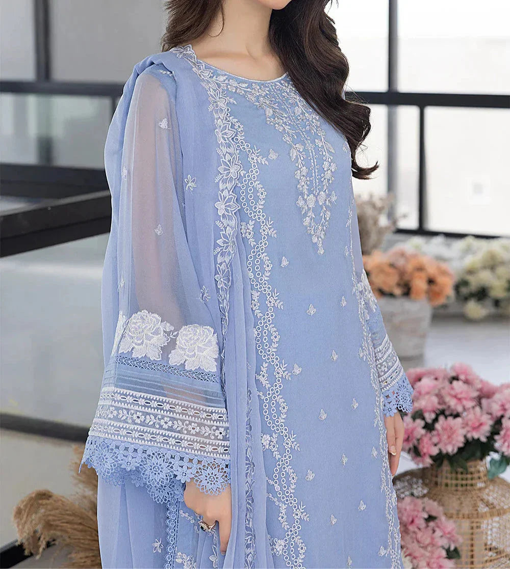 03 Piece Stitched Organza Full Embroidered Suit - Ready To Wear