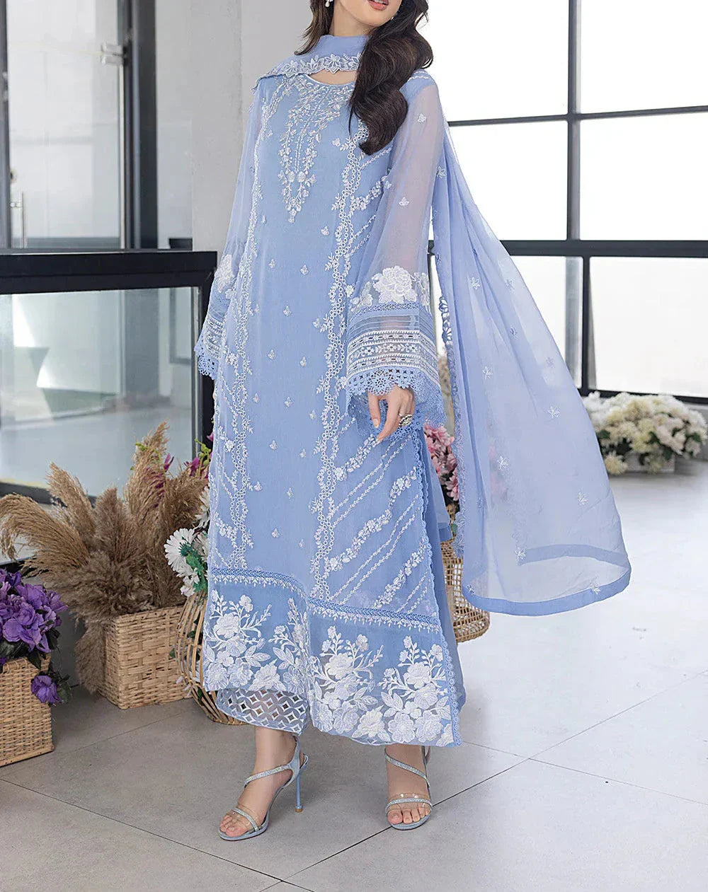 03 Piece Stitched Organza Full Embroidered Suit - Ready To Wear