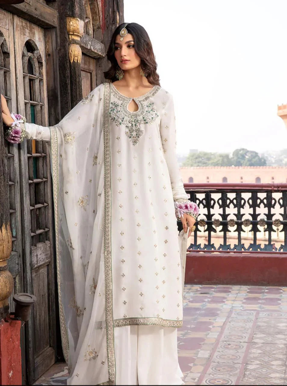03 Piece Stitched Chiffon Embroidered Suit - Ready To Wear