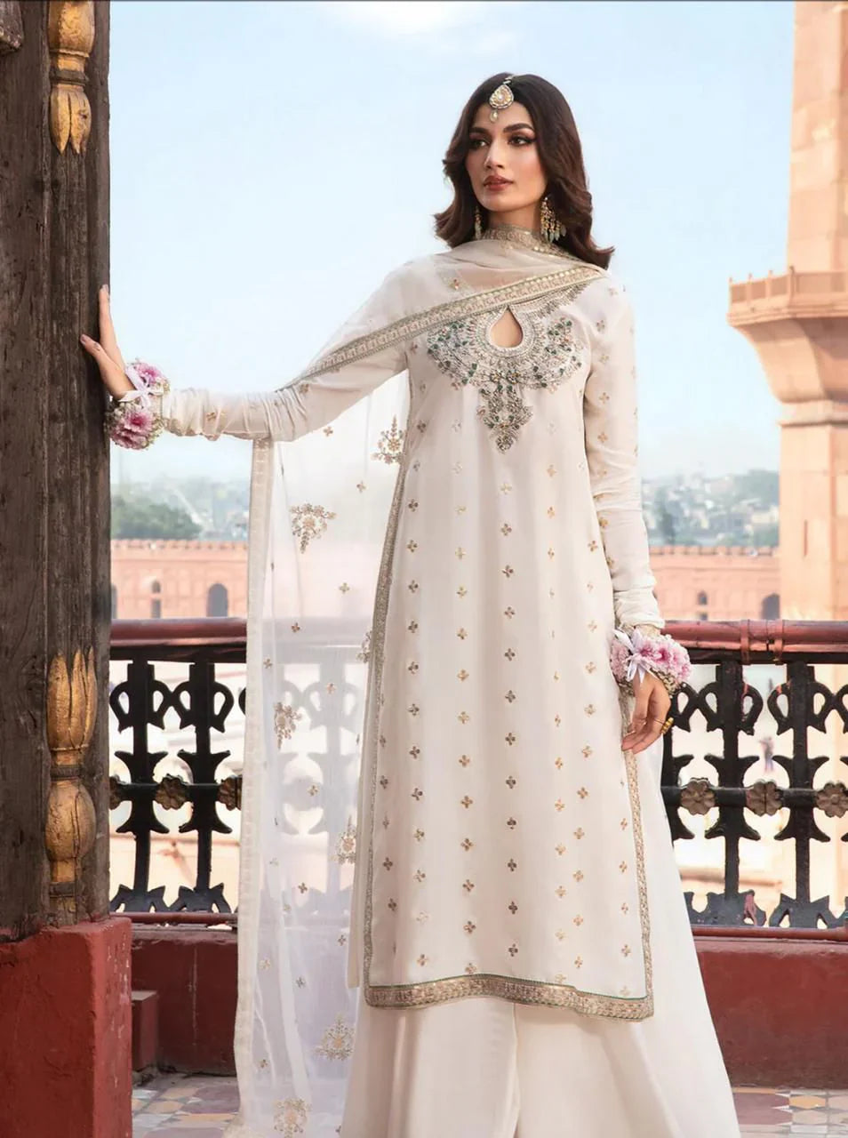 03 Piece Stitched Chiffon Embroidered Suit - Ready To Wear