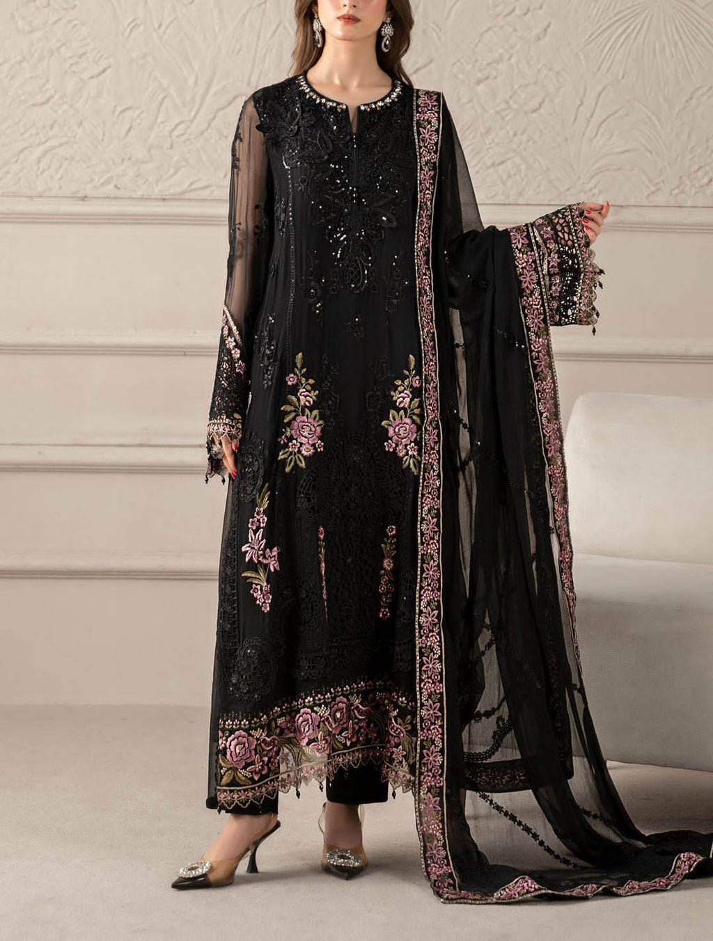 03 Piece Stitched Chiffon Suit - Ready To Wear