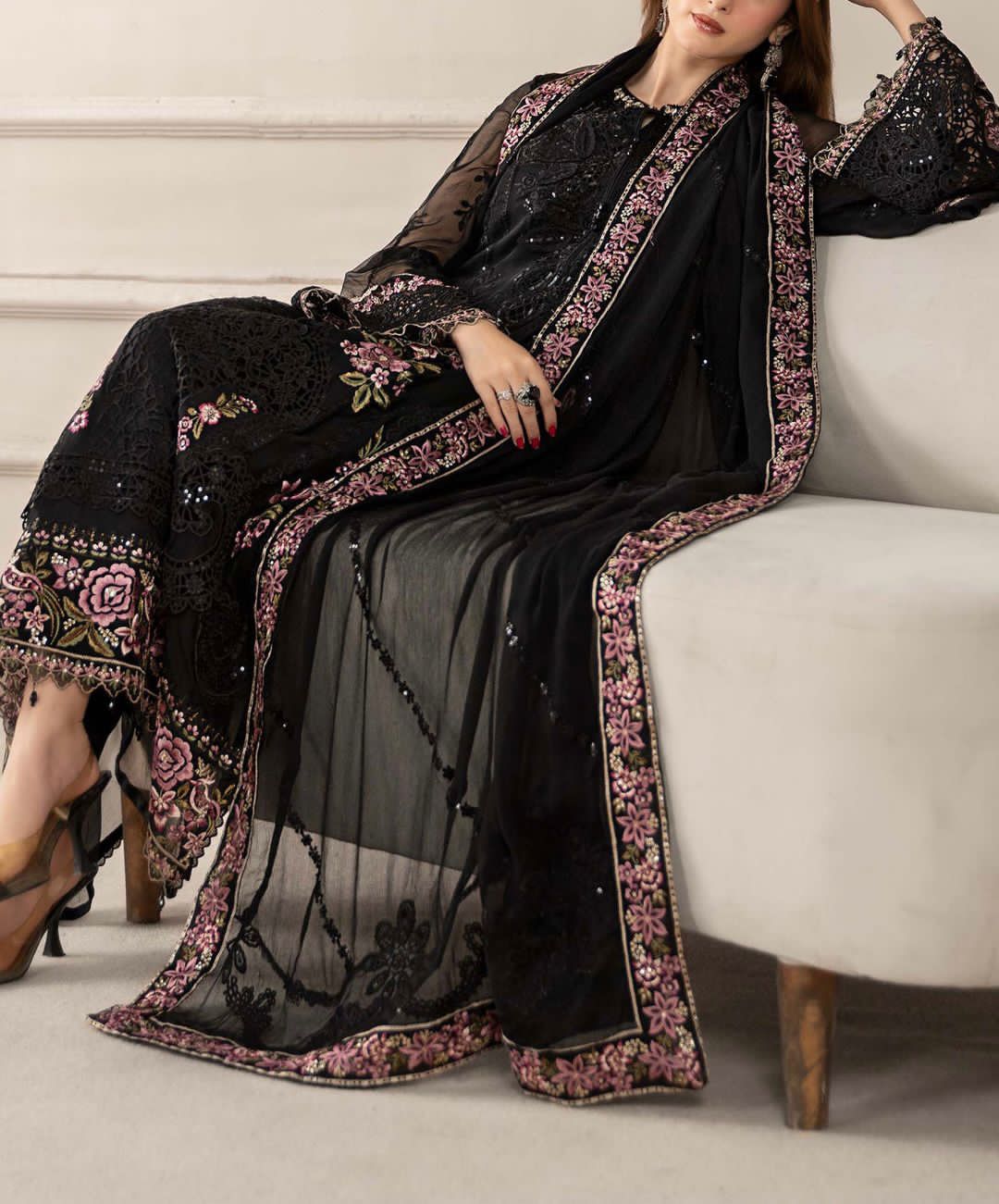 03 Piece Stitched Chiffon Suit - Ready To Wear