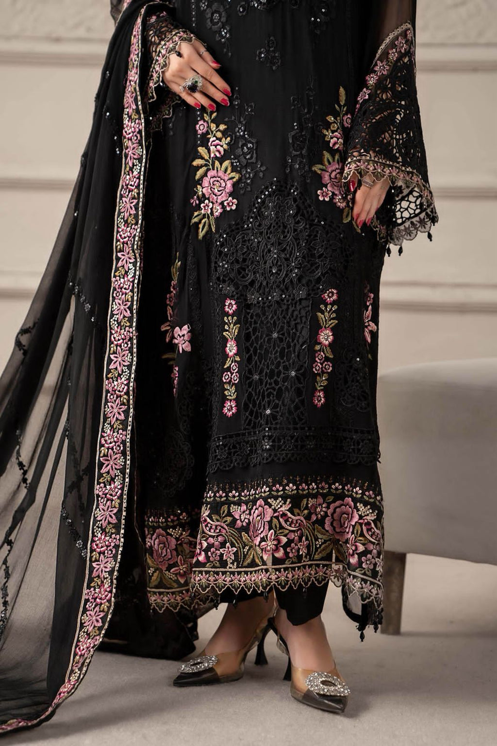 03 Piece Stitched Chiffon Suit - Ready To Wear