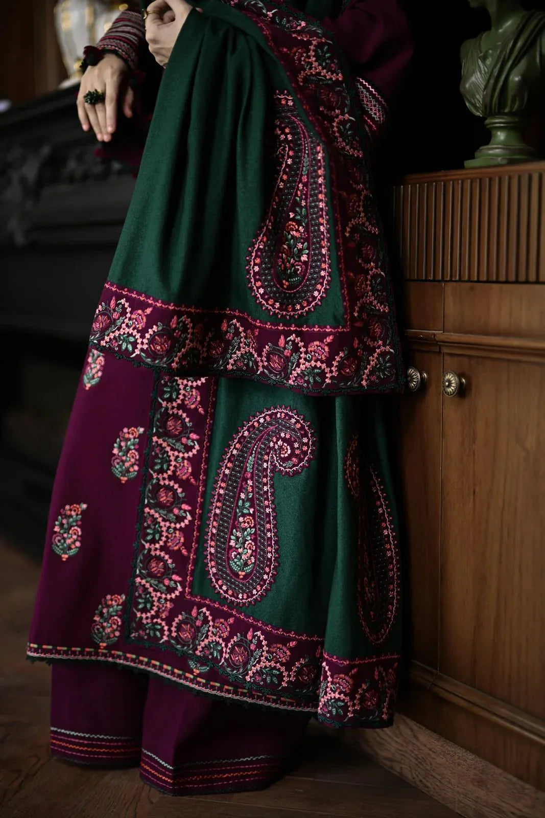 03 Piece Stitched Embroidered Cotton Suit - Ready To Wear