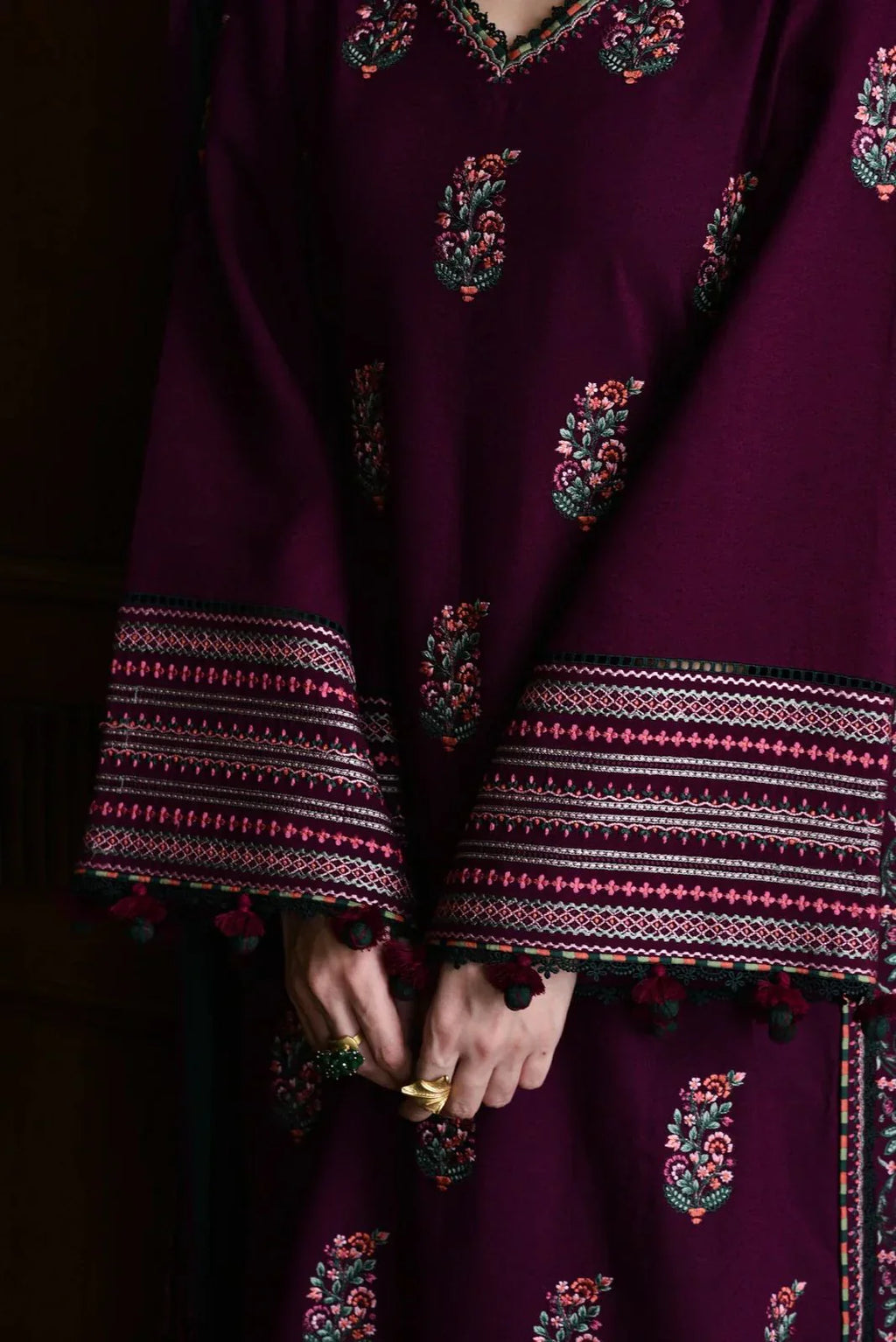 03 Piece Stitched Embroidered Cotton Suit - Ready To Wear