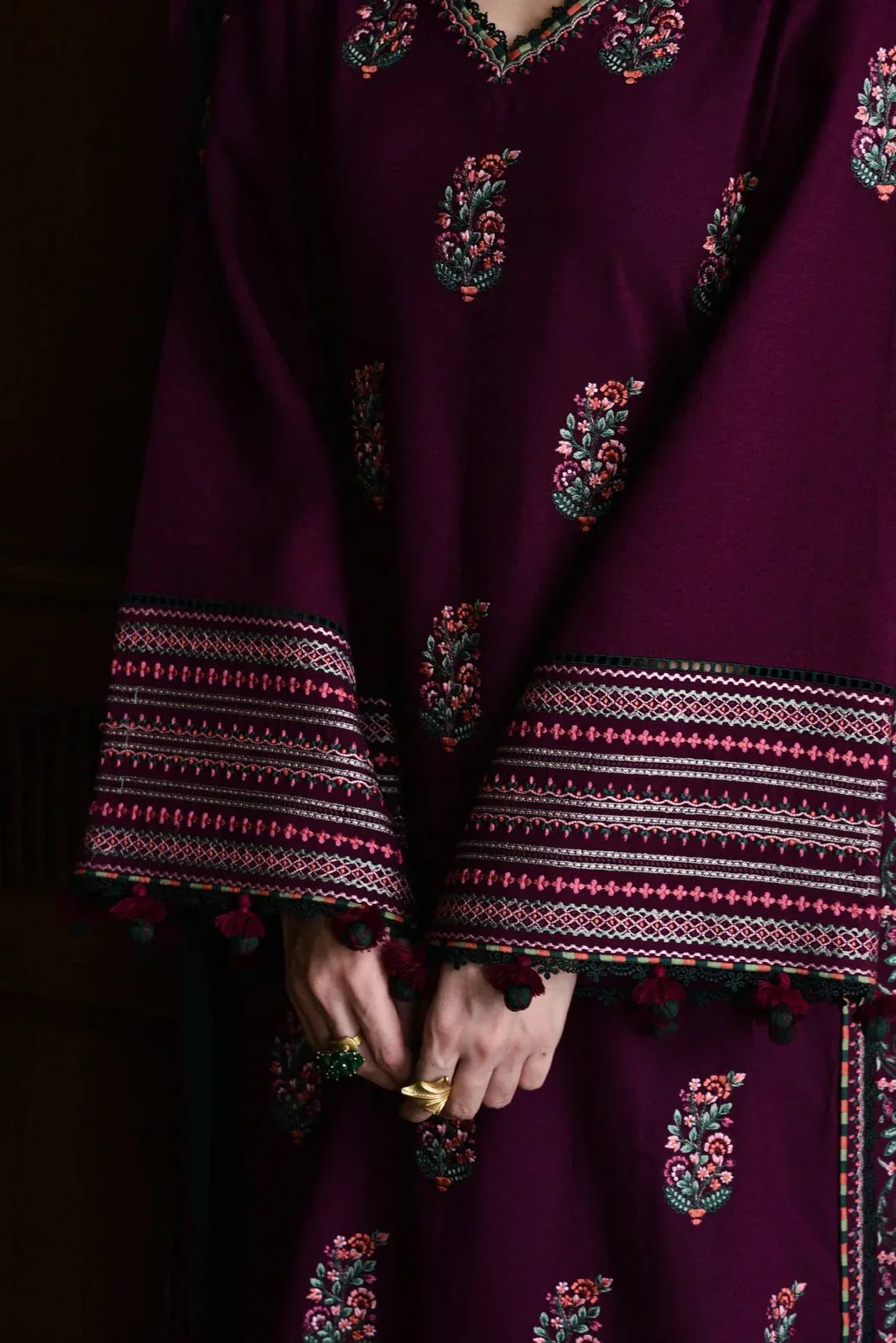 03 Piece Stitched Embroidered Cotton Suit - Ready To Wear
