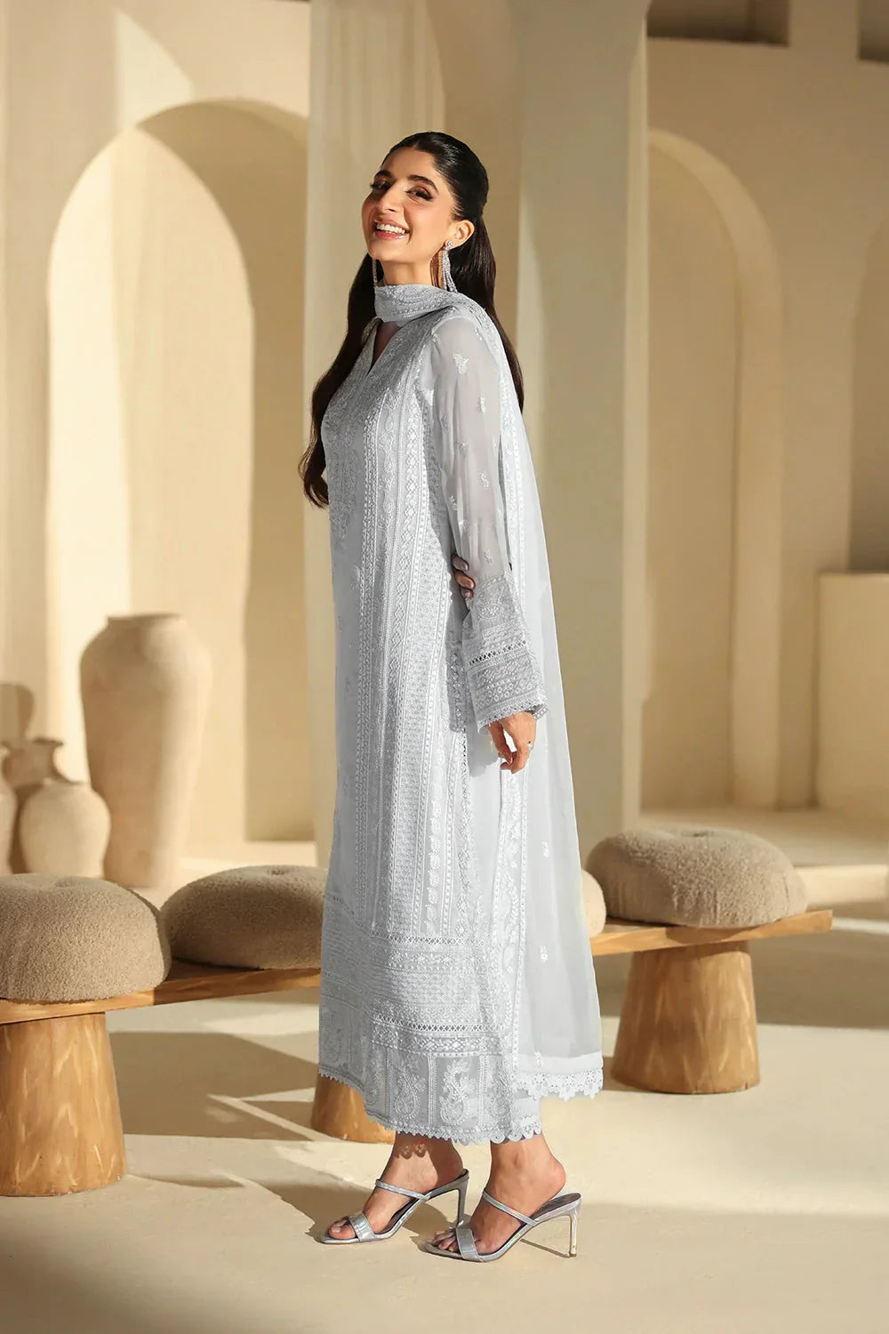 03-Piece Pure Chiffon Suit With Embroidery - Ready To Wear