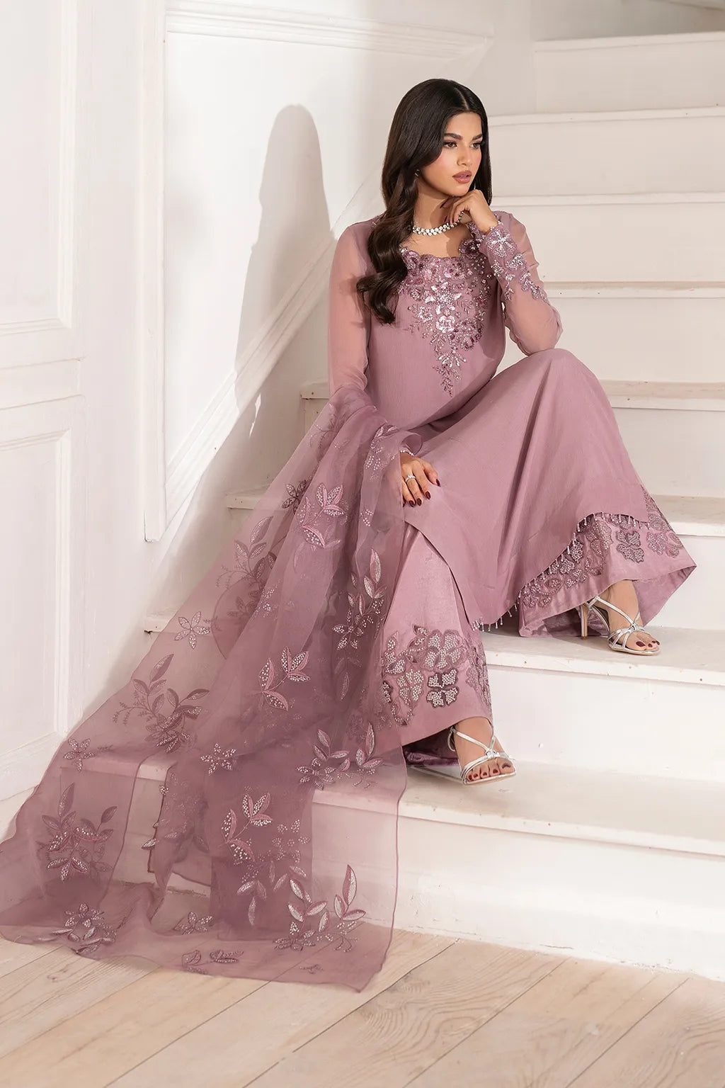 Embroidered Chiffon 3-Piece Stitched Suit with Adda Work & Organza Dupatta | Ready To Wear