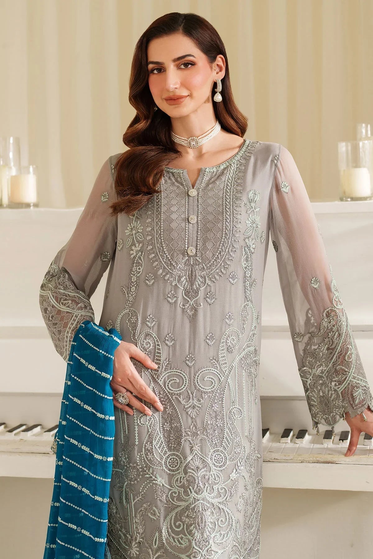 03 Piece Stitched Embroidery Chiffon Suit - Ready To Wear