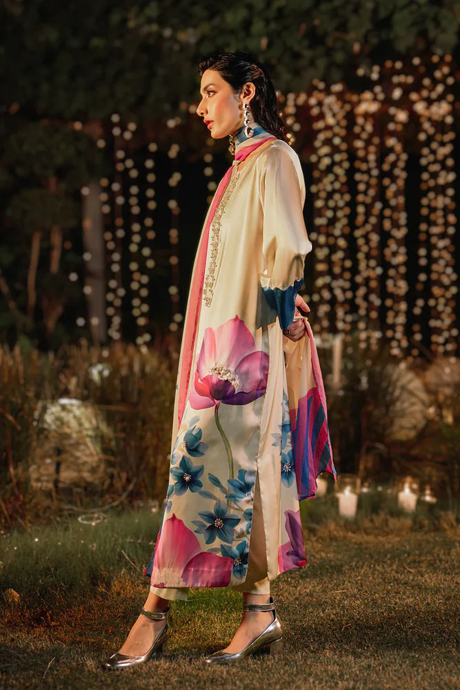 Digital Print Shamoz Silk 3-Piece Stitched Suit with Stone Work & Handwork | Ready To Wear