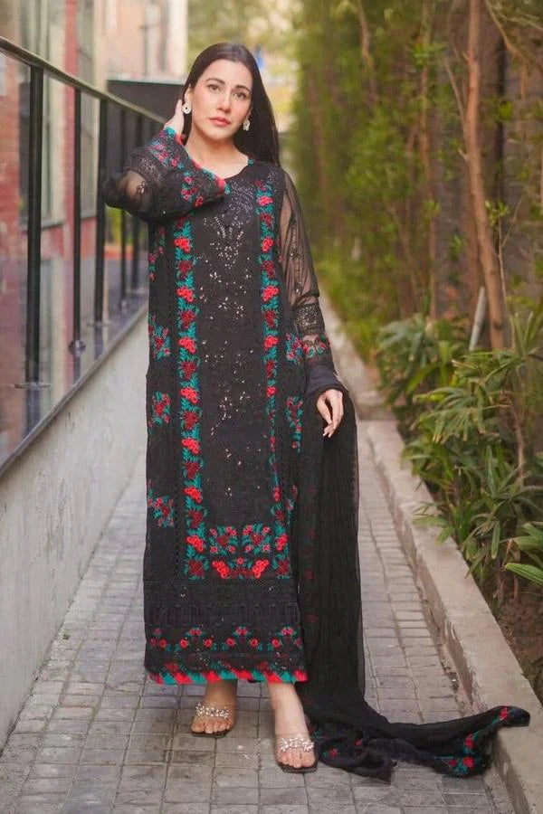 03 Piece Stitched Chiffon Embroidered Suit - Ready To Wear