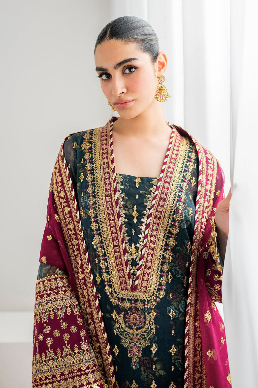03 Piece Stitched Chiffon Embroidery Suit - Ready To Wear