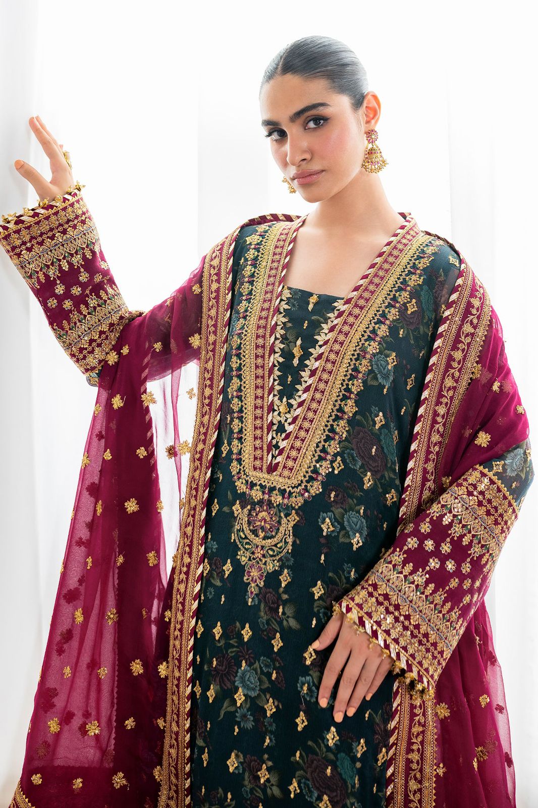 03 Piece Stitched Chiffon Embroidery Suit - Ready To Wear