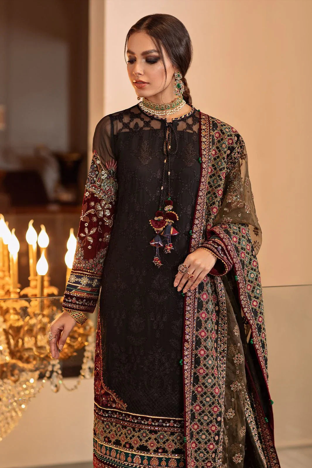 03 Piece Stitched Embroidered Chiffon Suit - Ready To Wear