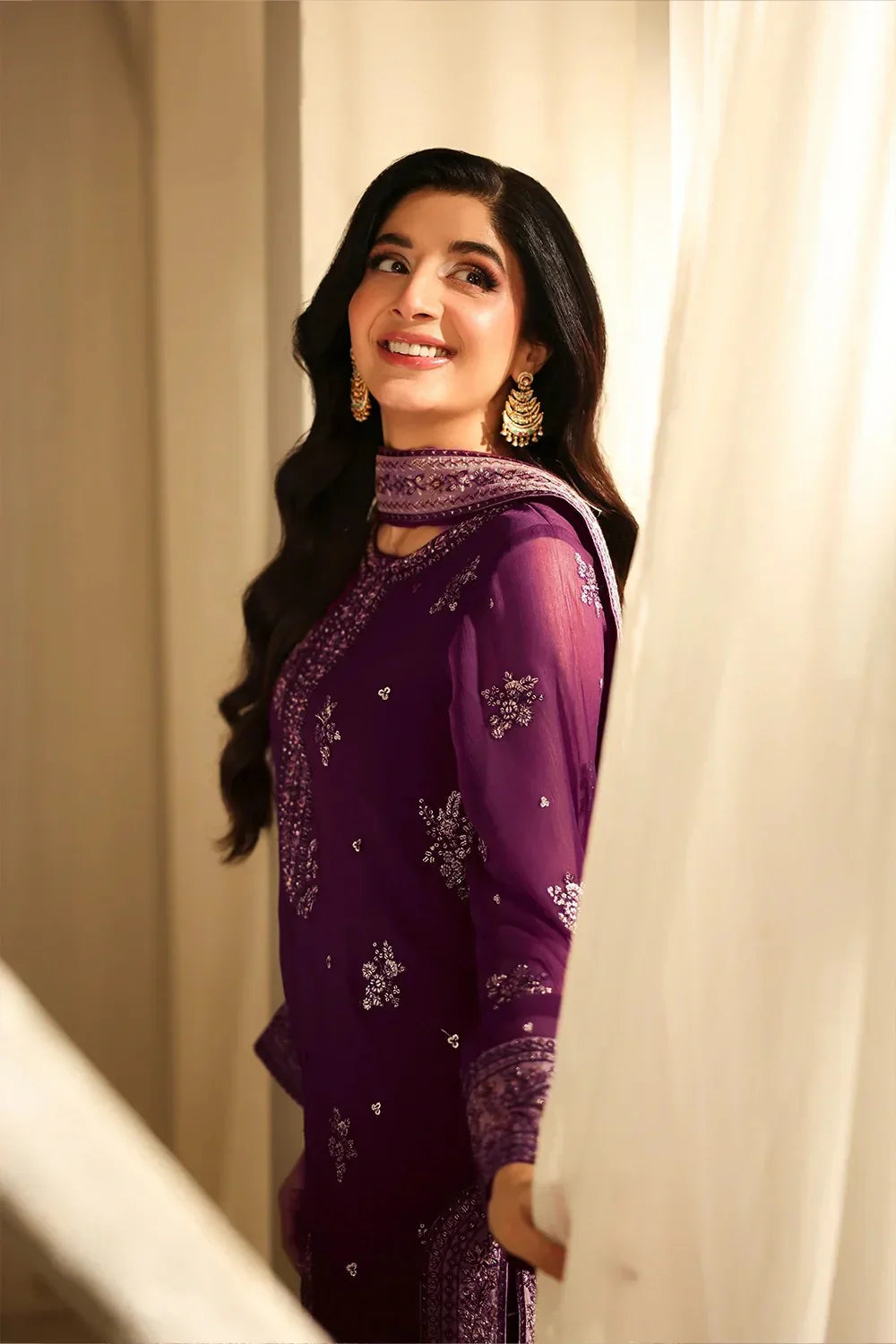 03 Piece Stitched Embroidered Chiffon Suit - Ready To Wear