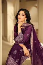 03 Piece Stitched Embroidered Chiffon Suit - Ready To Wear