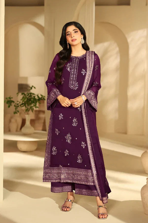 03 Piece Stitched Embroidered Chiffon Suit - Ready To Wear