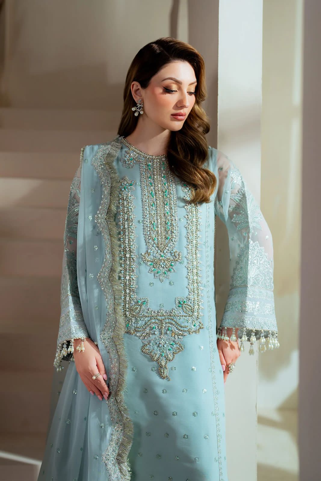 03-Piece Organza Suit With Hand Embellishments Embroidery - Ready To Wear